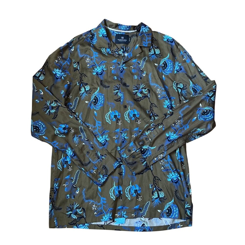 Scotch & Soda Mens Floral Long Sleeve Shirt XL Green/Blue Icarly ! spencer